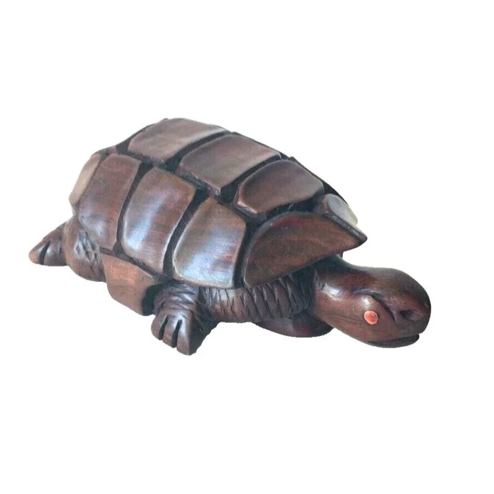 Wood Tortoise Turtle Hand Carved Sculpture Decor Figurine Paper Weight Handmade